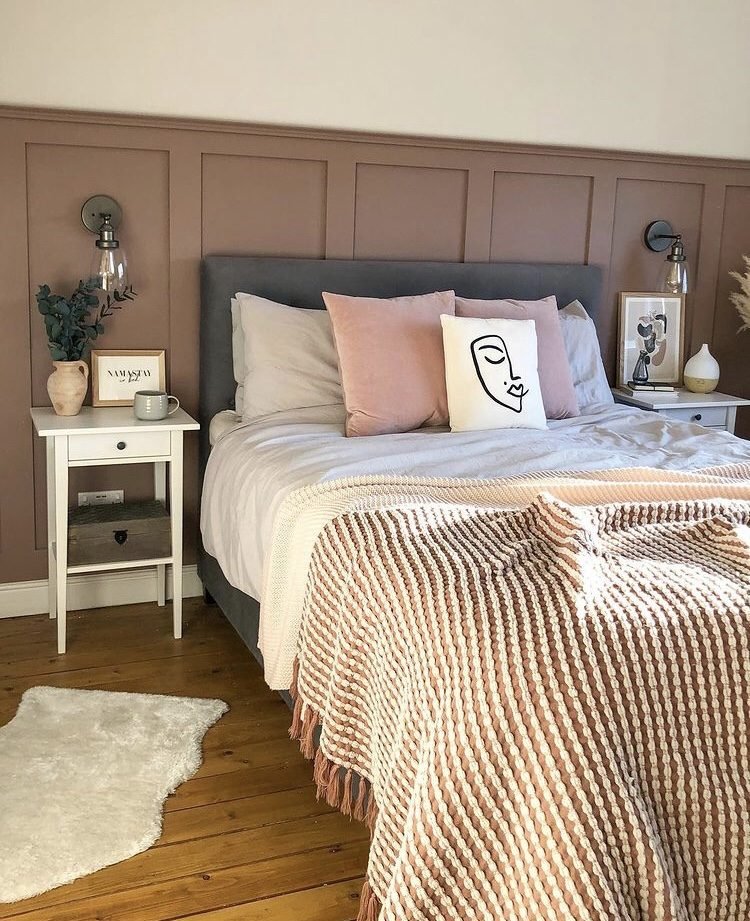 modern bedroom wall panelling idea - pink bedroom