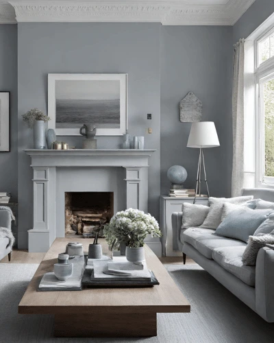 grey and blue living room
