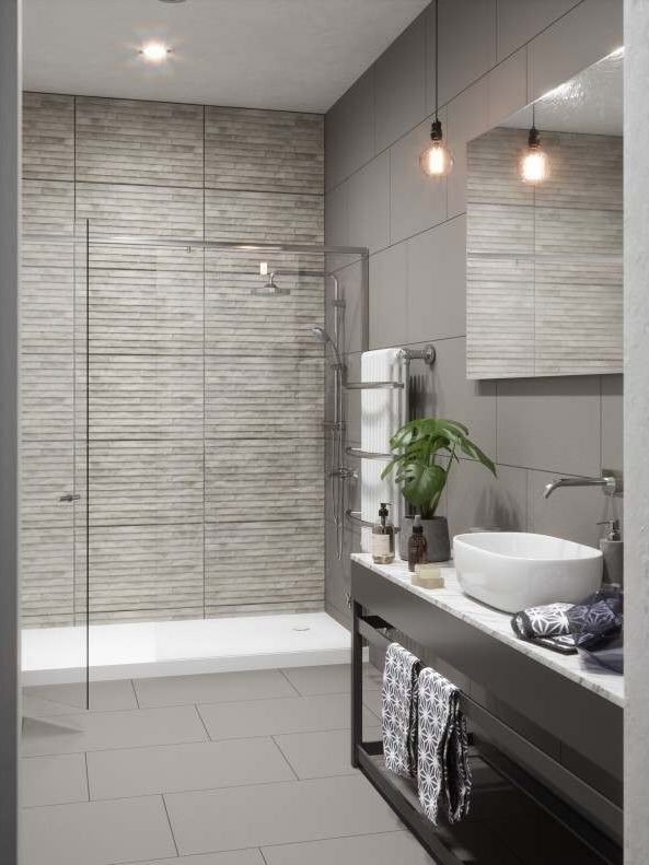 Grey bathroom designs - stone effect grey bathroom tiles