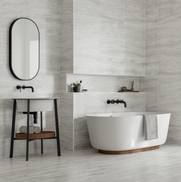 Grey bathroom designs - grey and white bathroom tiles