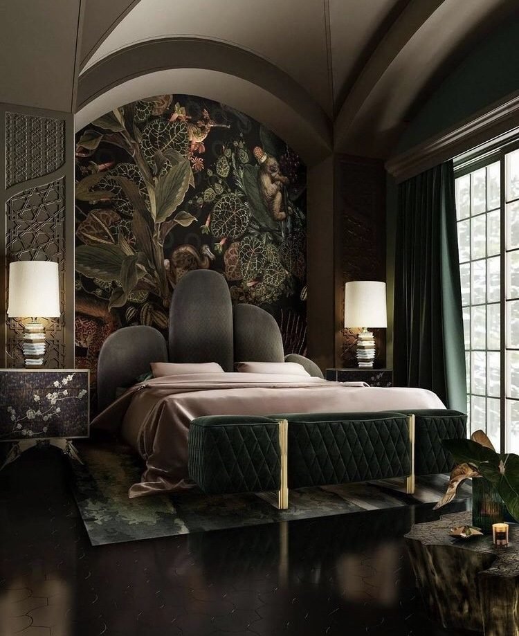 moody green bedroom idea 