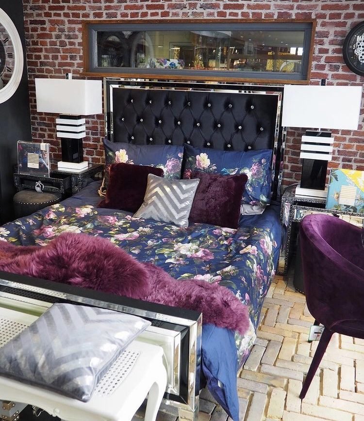 purple moody eclectic bedroom