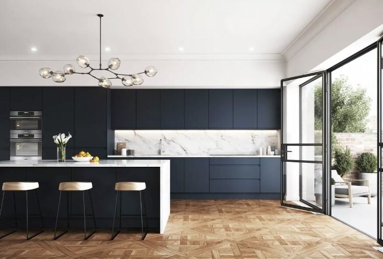 dark blue kitchen colour scheme