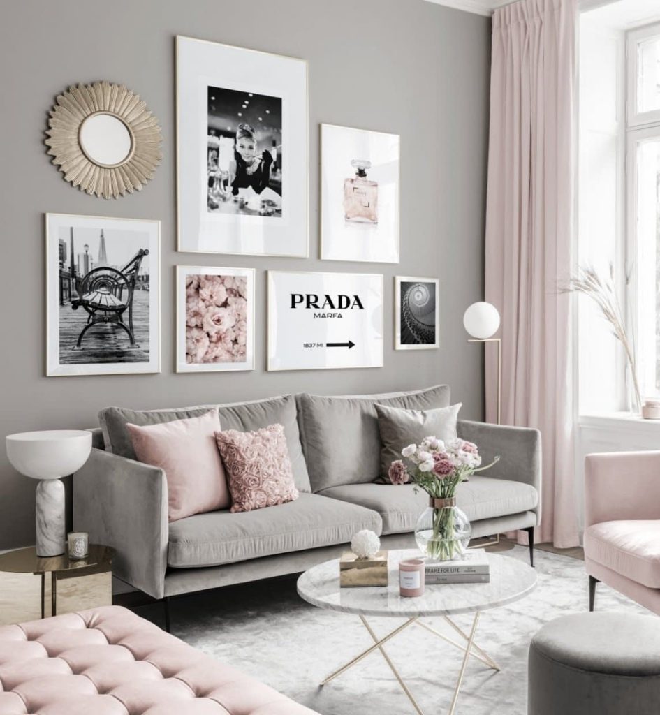Grey and pink living room - best living room colour schemes