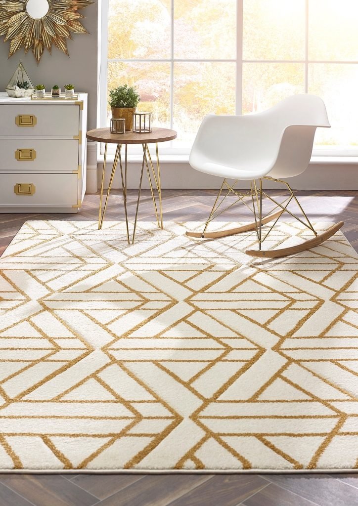 White and gold rug - best living room colour schemes