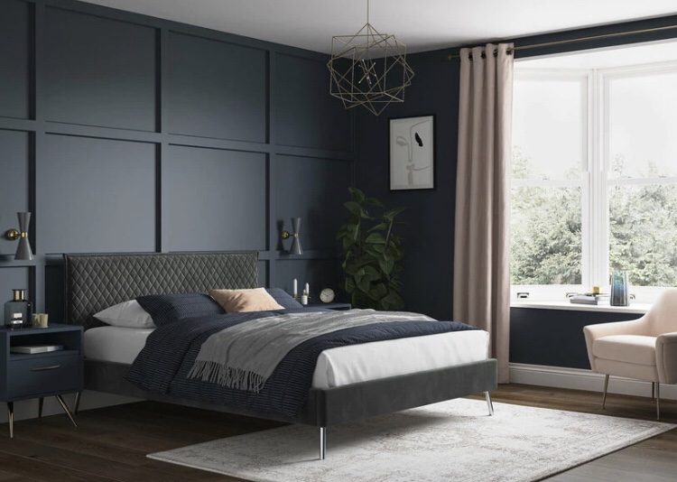 Moody bedroom style with wall panelling 