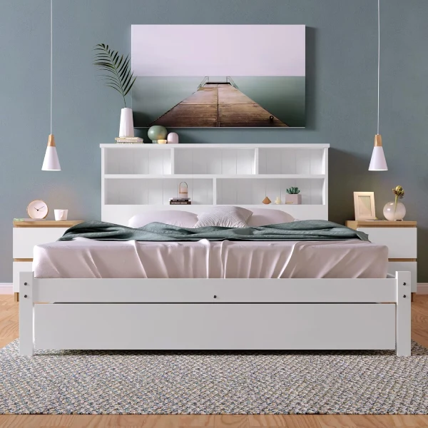 headboard with storage - small bedroom storage ideas