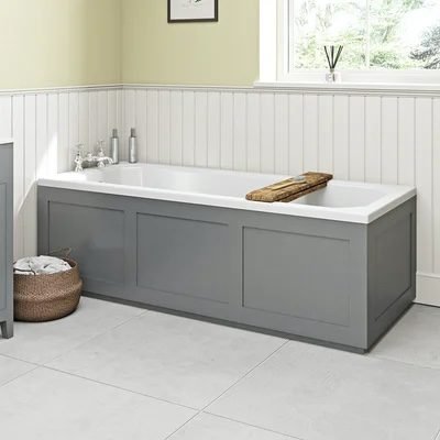 Country style bathroom with grey period bath panels 