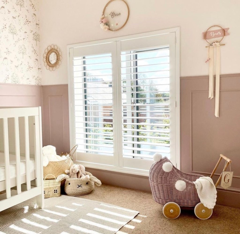 half wall panelling ideas - pink nursery with half wall panelling