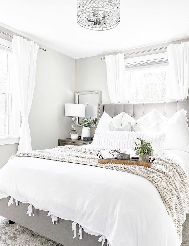 Image of a grey and white small bedroom 