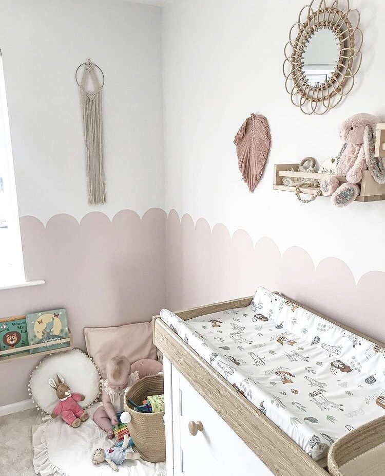 Image of pink and white nursery theme for girls 