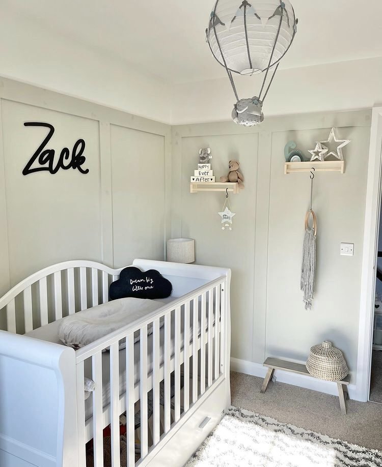 white and grey nursery room idea