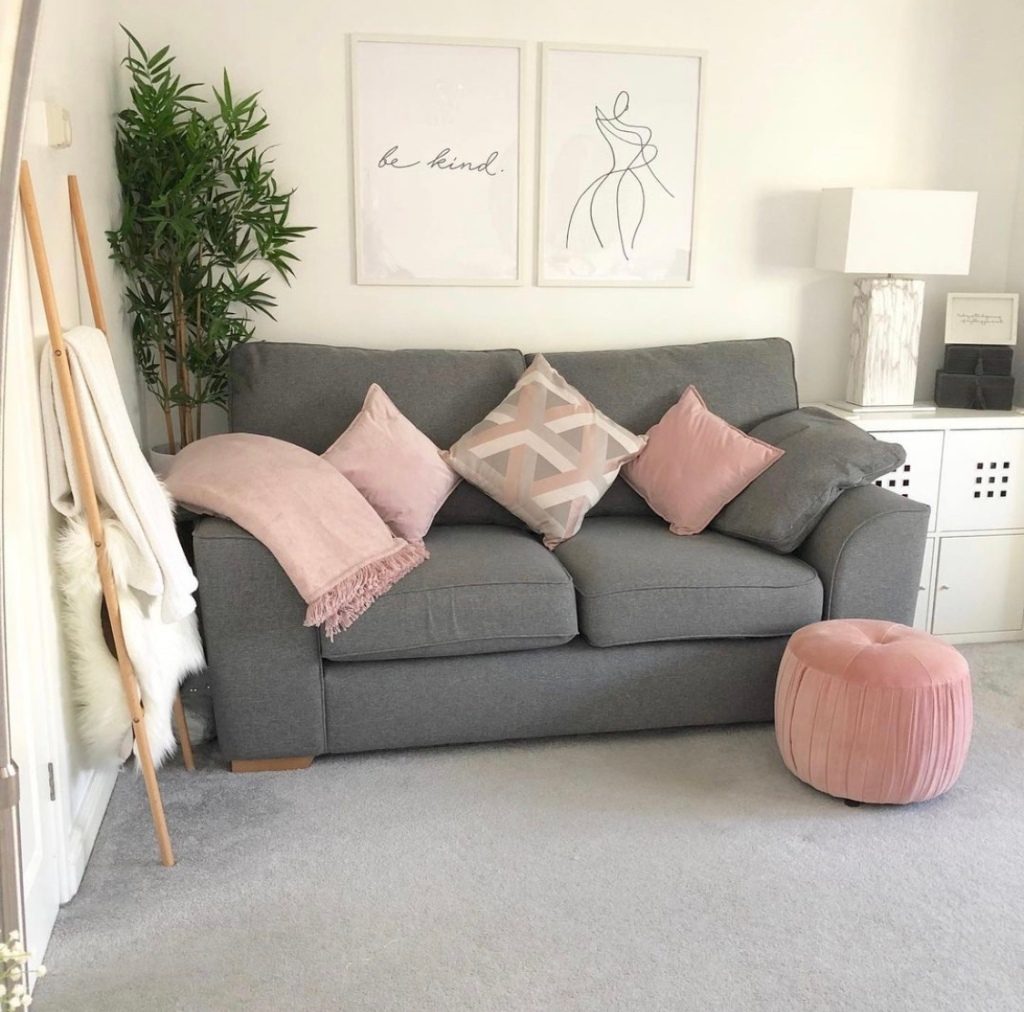 dark grey and pink living room