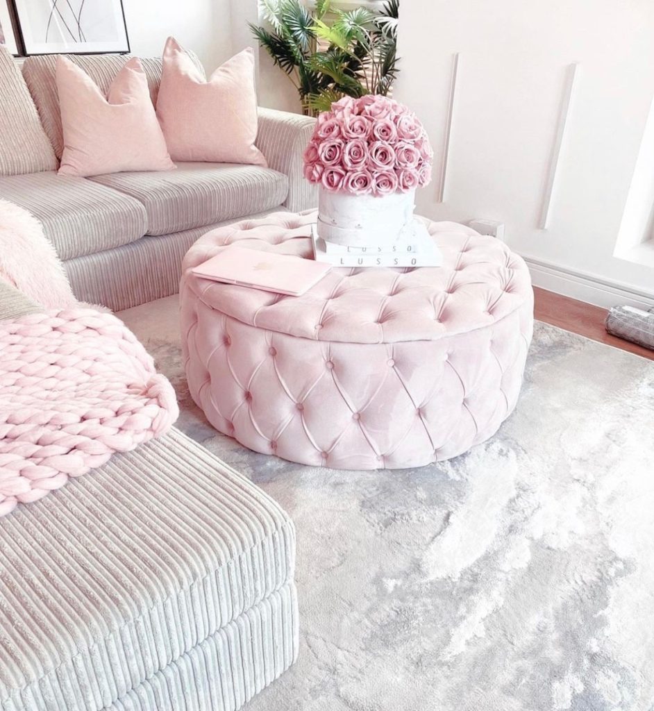 pink and grey living room
