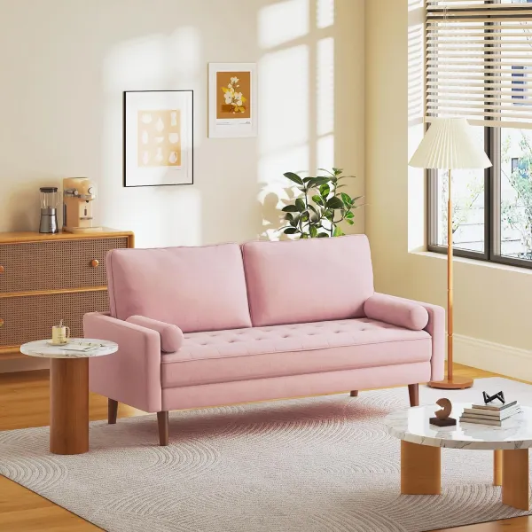 mid century pink sofa