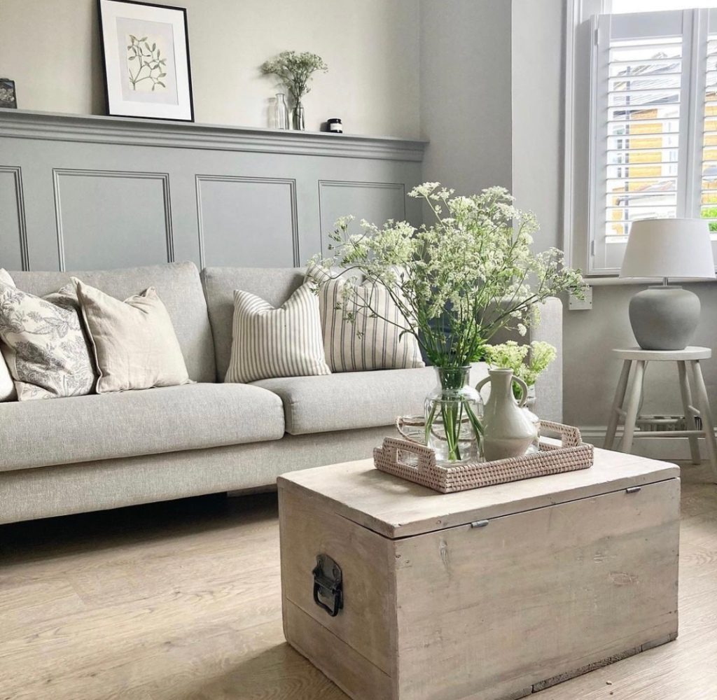 Grey living room wall panelling 