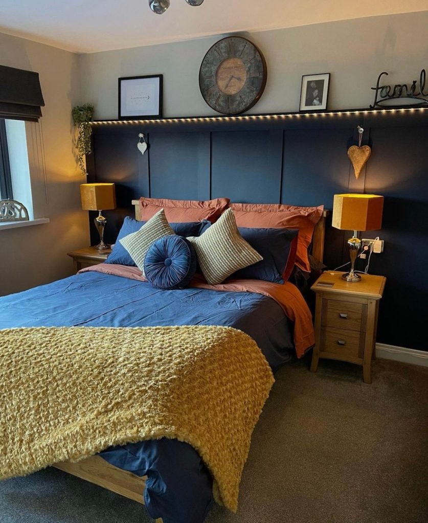 Dark blue bedroom idea
