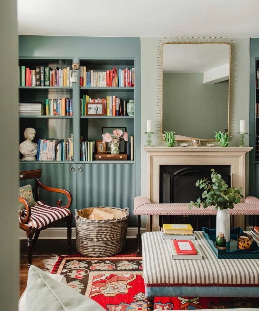 cozy living room idea with alcove shelving 