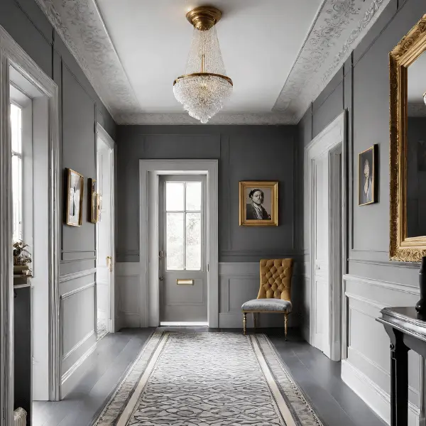 grey victorian hallway with panelling