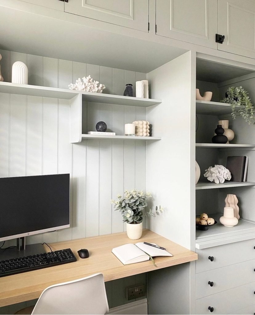 home office idea with built in storage and cabinets 