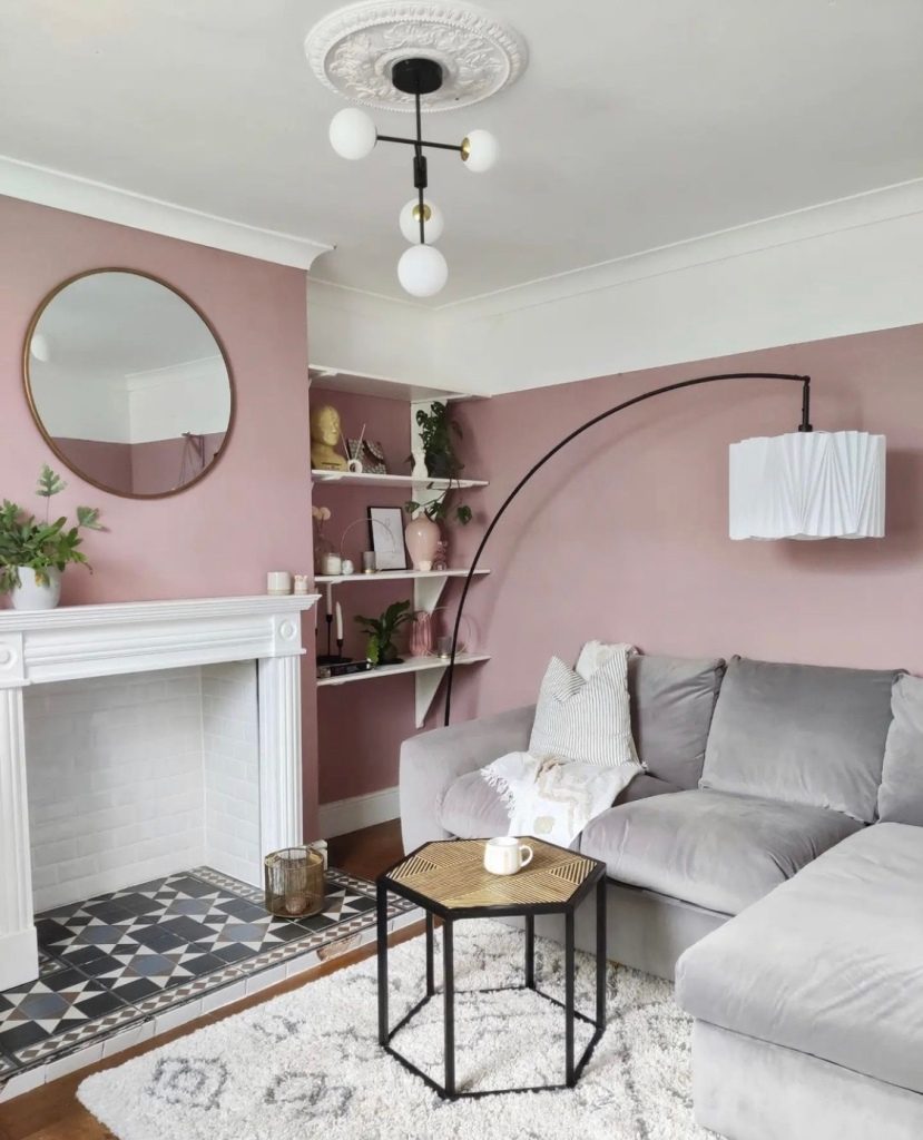 Dulux pressed petal pink living room 