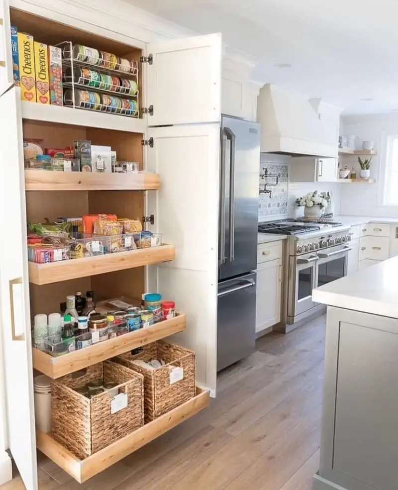 Closet pantry with pull out drawers