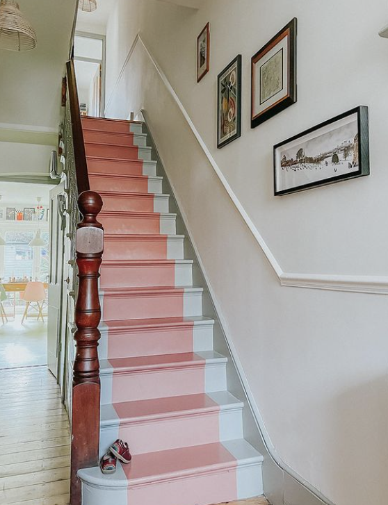 hallway colour ideas - cream and pink