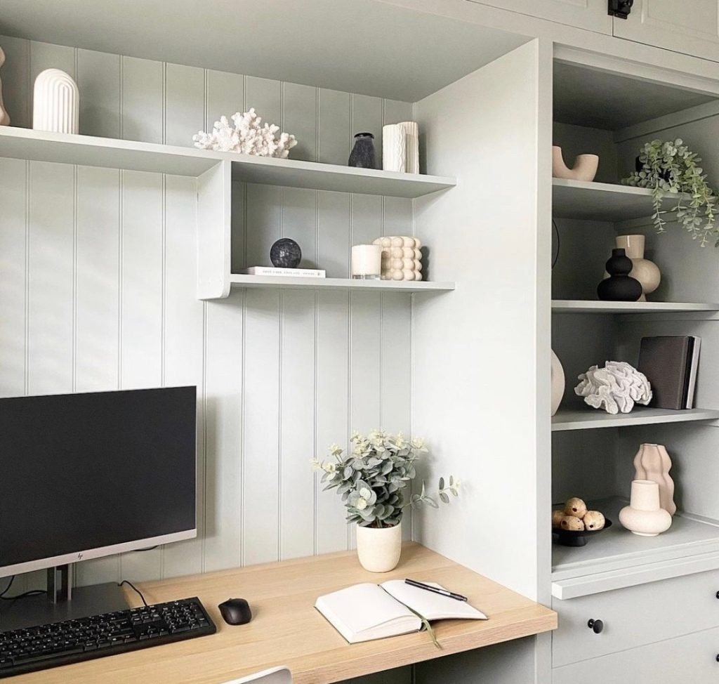 wall panneling in a home office 