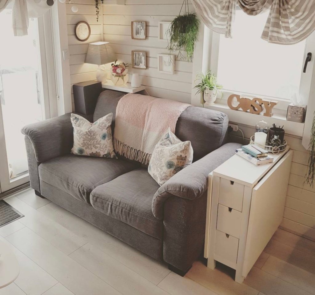 Grey and white cozy tiny living room 