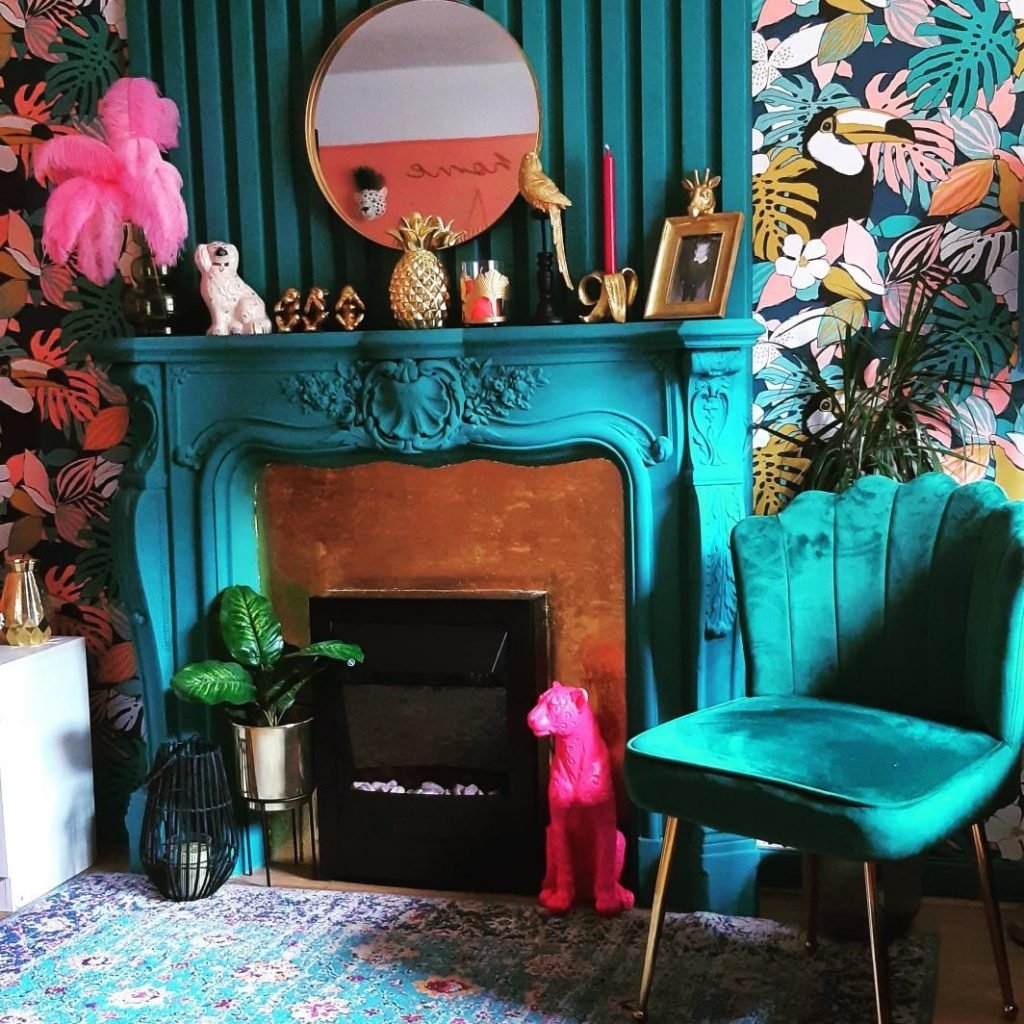 best maximalist decor idea for your fireplace