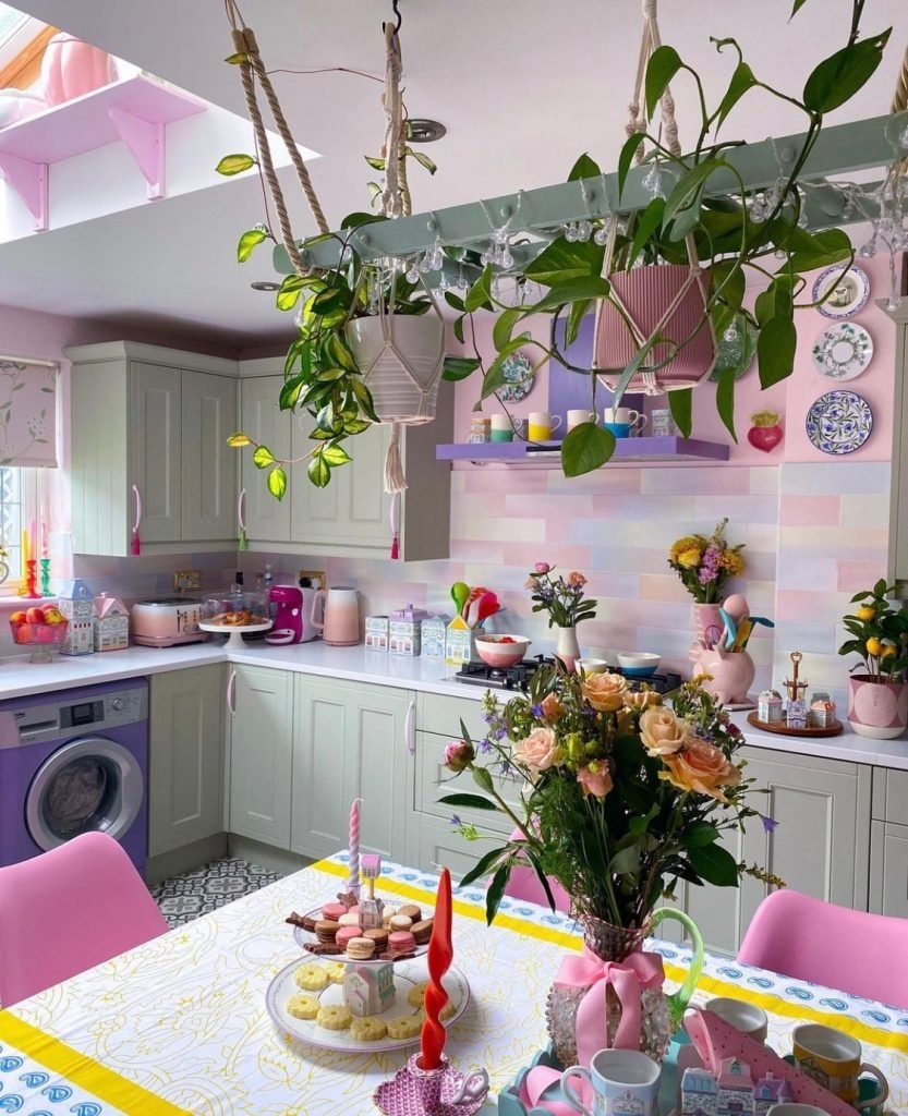 pink maximalist kitchen