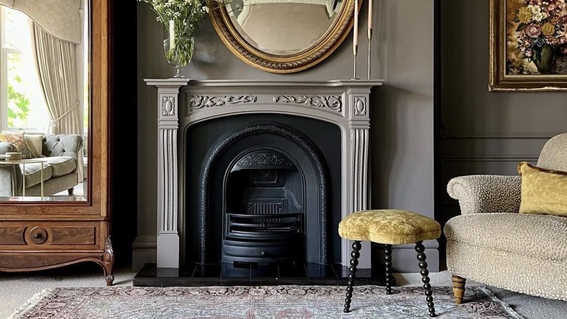 Dark grey wall colour in an Edwardian living room