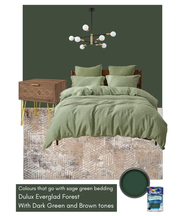 colours that go with sage green bedding - mid century modern dark green and gold