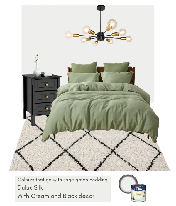 neutral colour scheme with sage green bedding