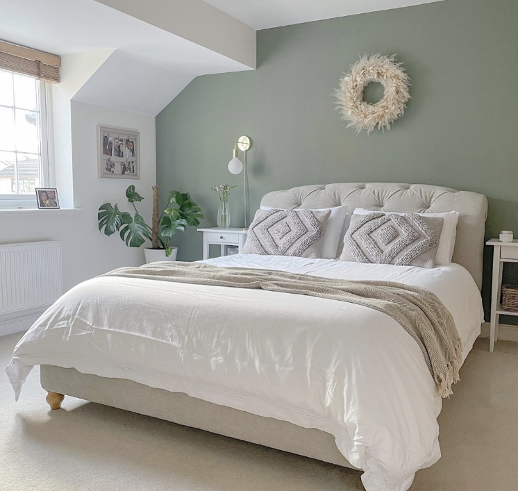 sage green and white bedroom