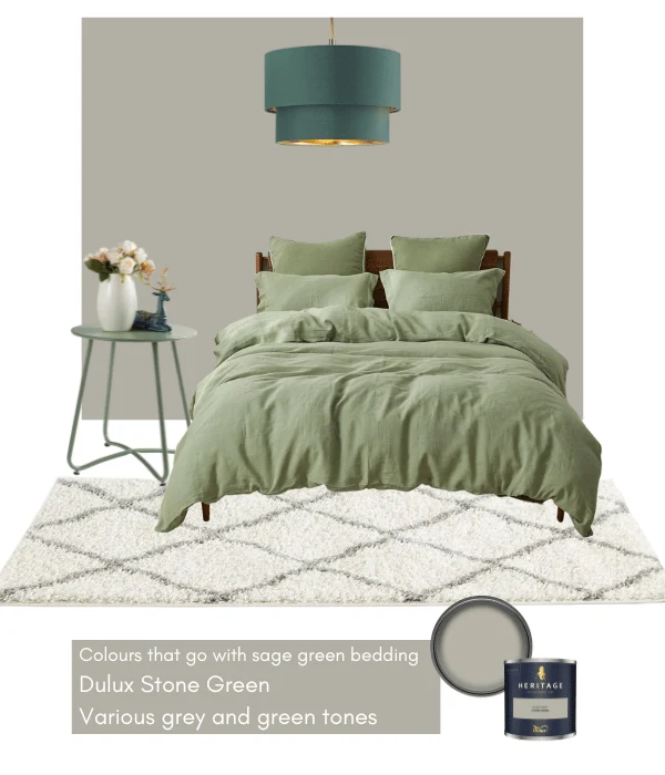 what colours go with sage green bedding - grey and cream