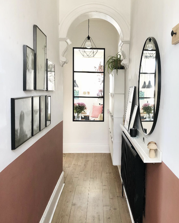 hallway console table ideas - shelving above the radiator