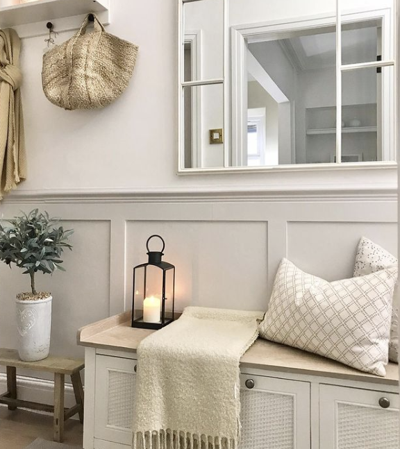 hallway console table ideas - white hallway table in a white