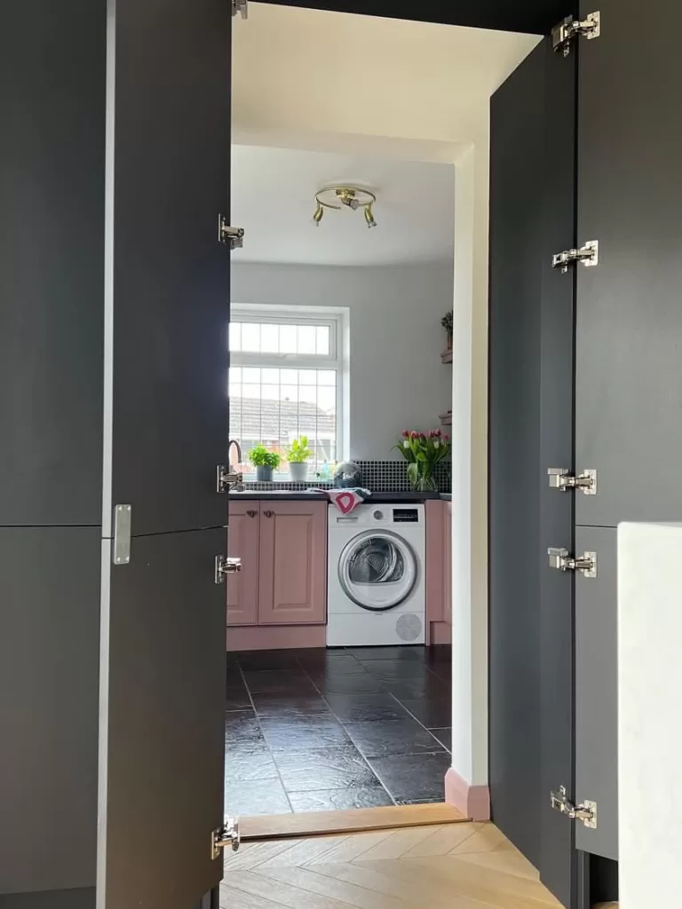 1970s home gets a kitchen transformation with a hidden door - secret door to the laundry utility room