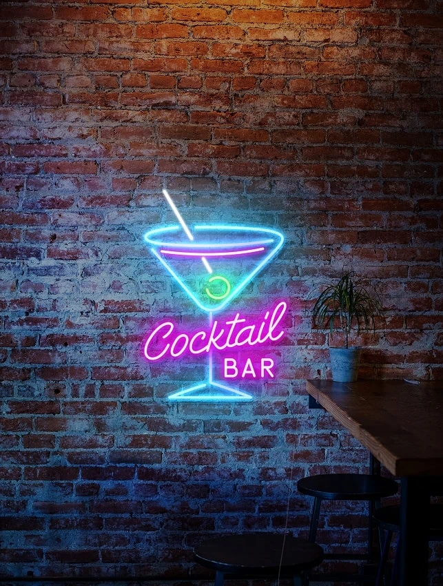 blue neon sign - cocktail bar neon sign