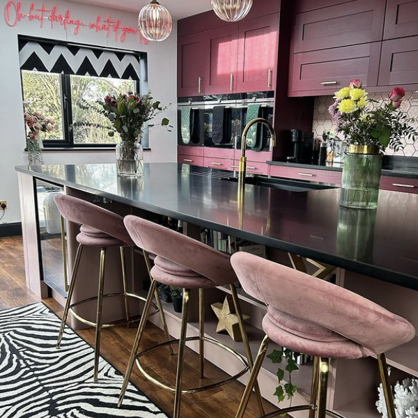 how to add eclectic decor to your home - glam pink kitchen style