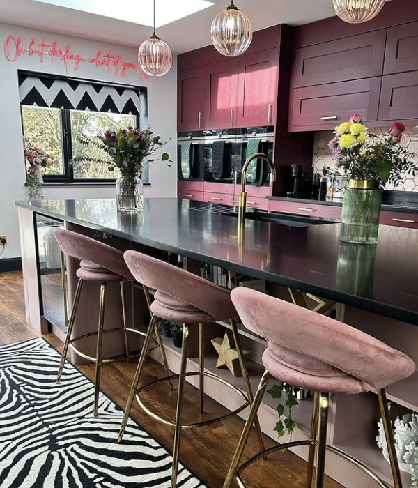 how to add eclectic decor to your home - glam pink kitchen style