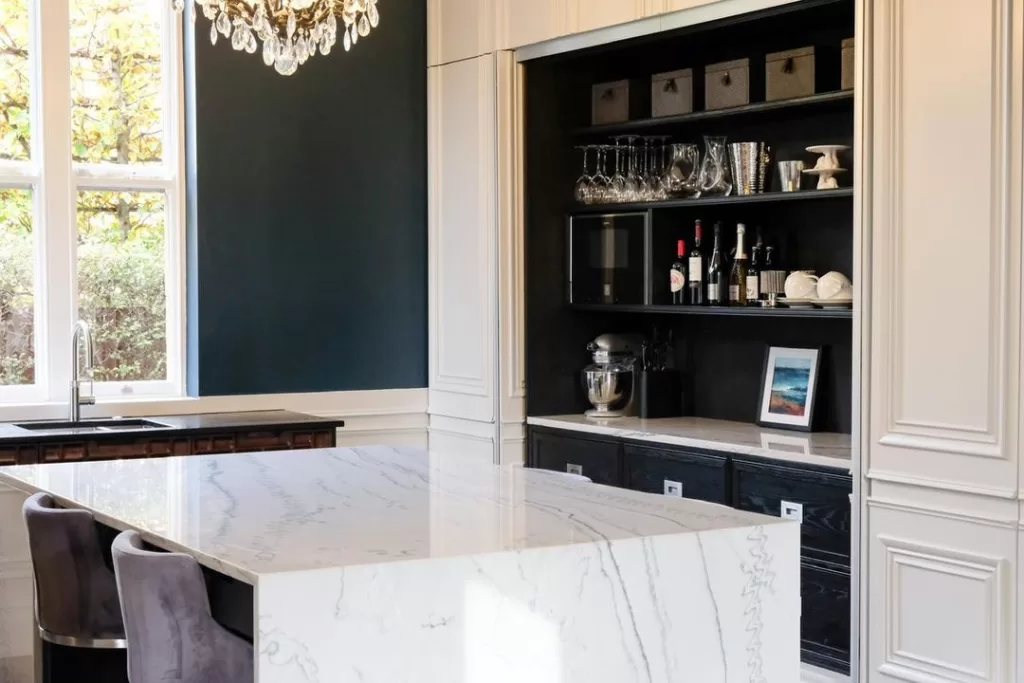 hidden kitchen ideas -quartz marble islandhidden kitchen ideas -quartz marble island