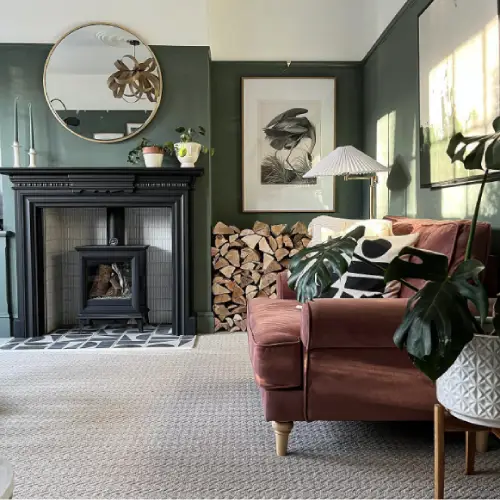 dark green victorian living room - green paint colour trends 2023