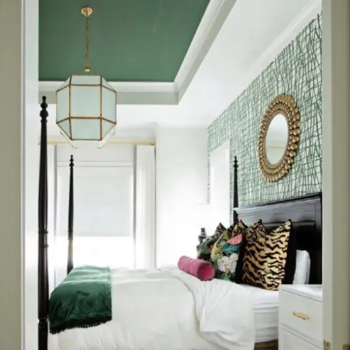 dark tropical green bedroom - green paint colour trends 2023