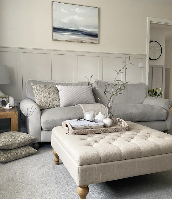grey and white living room - dulux egyptian cotton paint