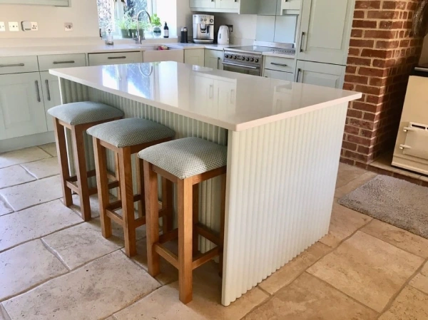 wall panelling in ktichen - kitchen island ribbed panelling details