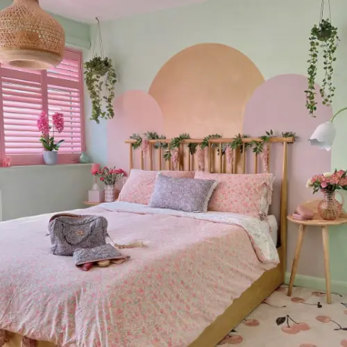 pastel green bedroom using sheer elegance by valspar paint - green paint colour trends 2023