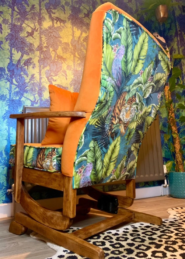 tropical and jungle print upholstered armchair quirky and eclectic style