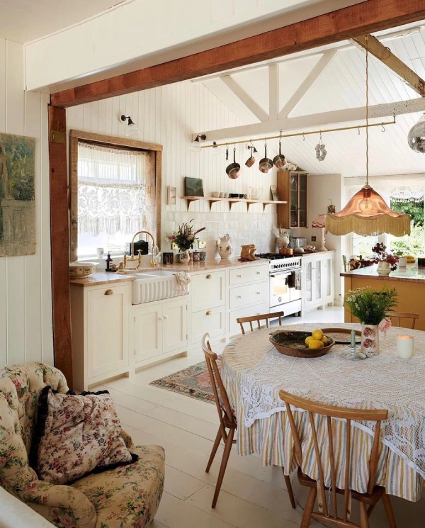 wall panelling in ktichen - white slat panelling in a farmhouse kitchen